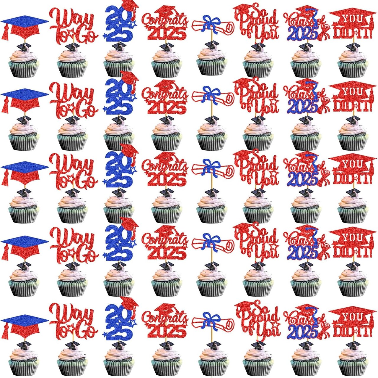 40Pcs Graduation Cupcake Toppers 2025 Graduation Decorations Class of 2025 Cupcake Toppers 2025 Congrats Grad Cake pick Grade Party Decorations 2025 (blue)